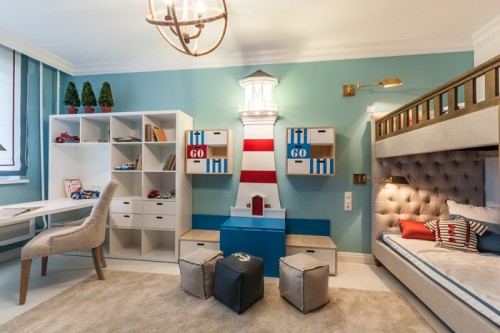 модерни мебели за детска стая за момче в син цвят