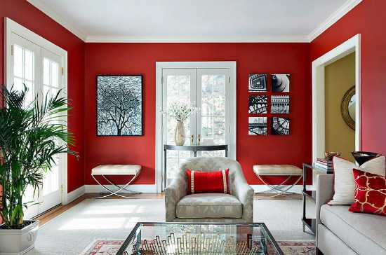 Дизайн за хола в цвят червено - идеи за интериор в червено
