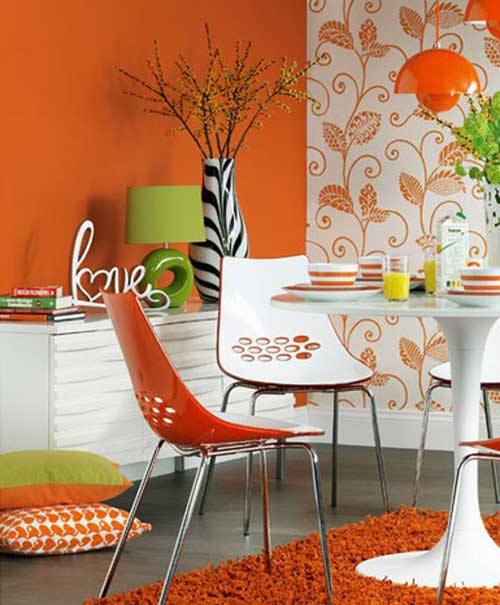 Оранжева стена в хола - идеи за модерен интериор и обзавеждане