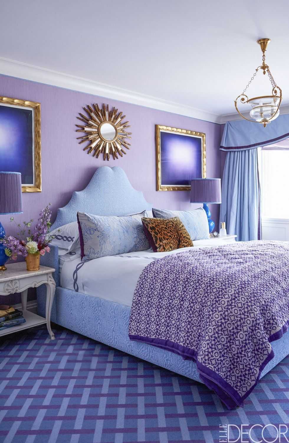 Дизайн на спалнята в лилаво