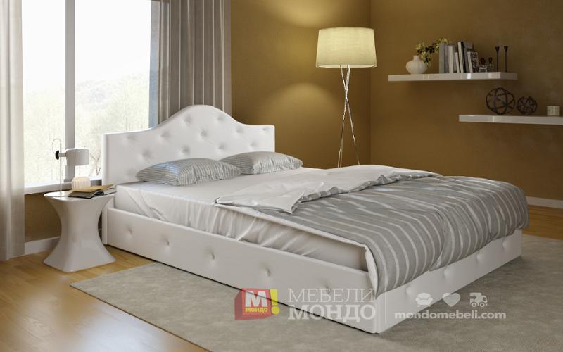 Бяла кожена спалня с матрак