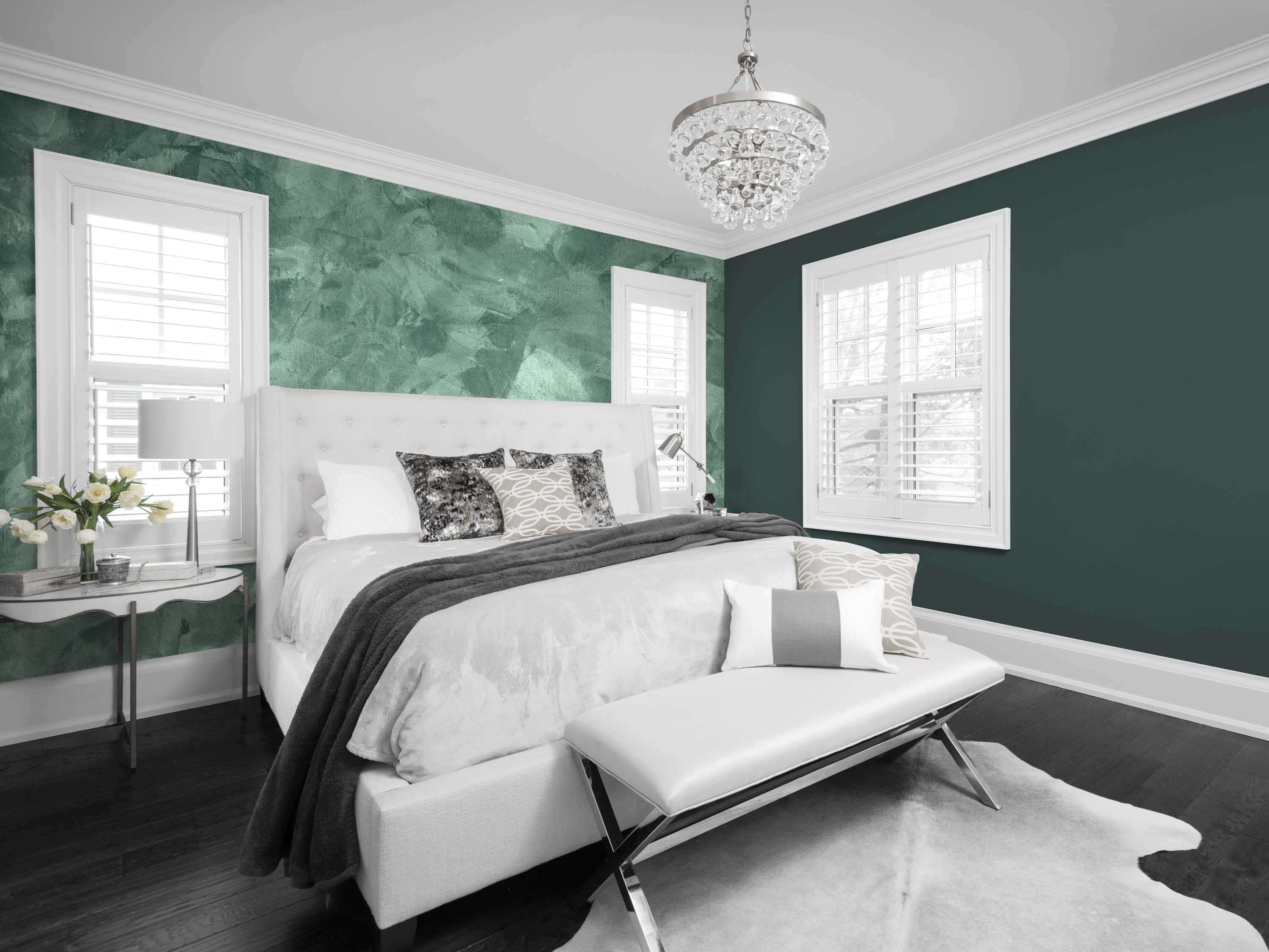 Интериор на спалня в цвят зелено 