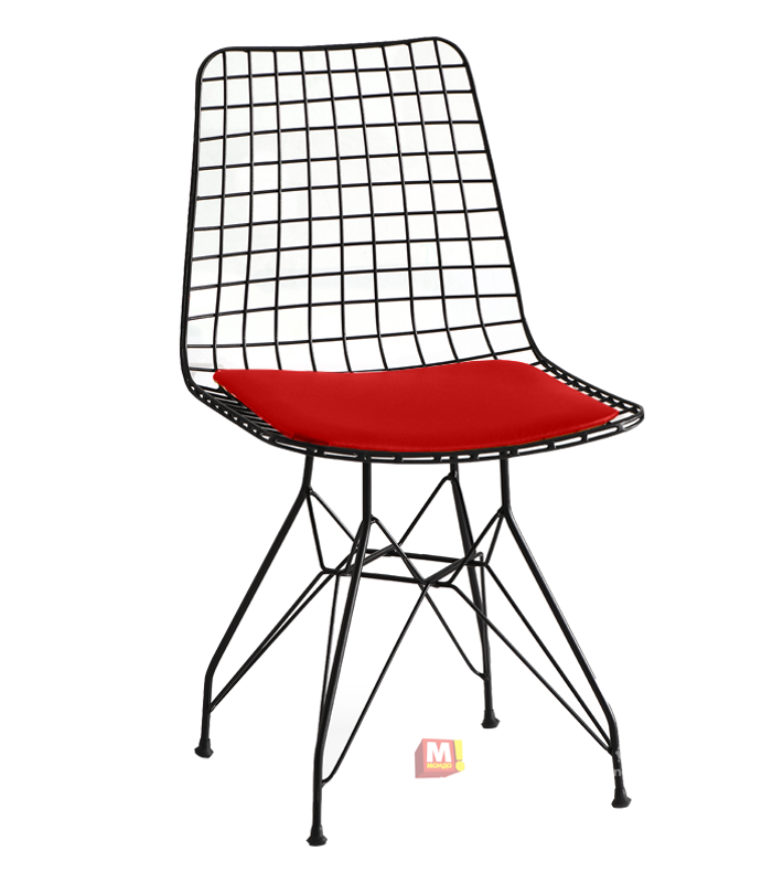 Moderen cheren metalen stol s chervena sedalka za zavedenie ili terasa