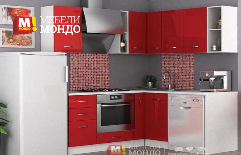 Червена кухня мебели МОНДО