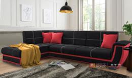 Разтегателен ъглов диван Калабрия, цвят черно и червено