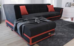 Разтегателен ъглов диван Калабрия, цвят черно и червено