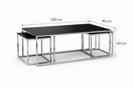 Комплект холни маси Мелиса Силвър, черно стъкло