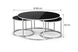 Комплект холни маси Елиса Силвър, черно стъкло