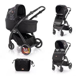 Бебешка количка California Black Marble 2 в 1 комбинирана, черна